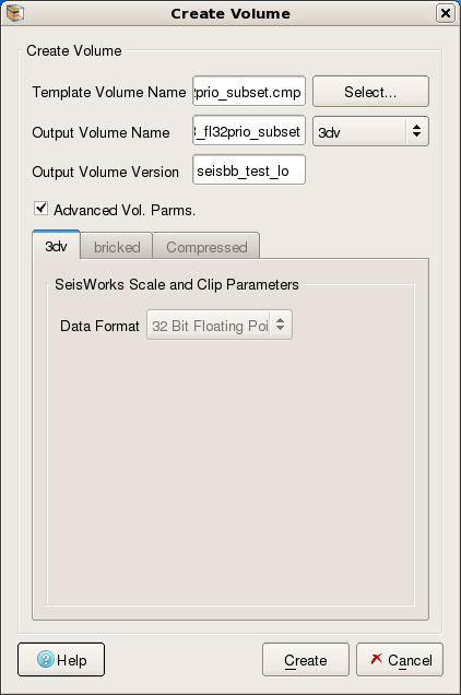 Create New Seismic Volume - Advanced Volume Parameters (.3dv Tab)