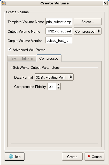 Create New Seismic Volume - Advanced Volume Parameters (Compressed Tab)