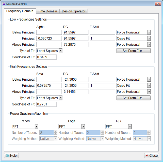 Frequency Domain Advanced Controls Tab