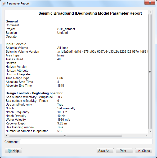 Parameter Report dialog