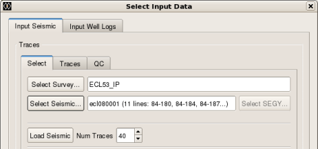 Select Input Data dialog (Input Seismic tab) for 2D project