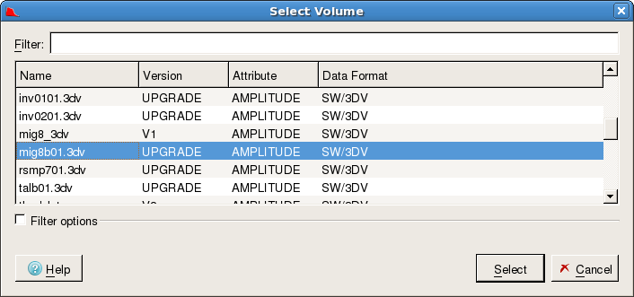 Select Output Seismic Volume