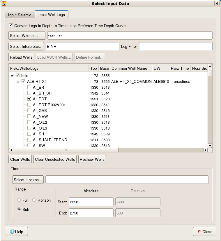 Database Well Log Loading (Convert to Time from Depth)