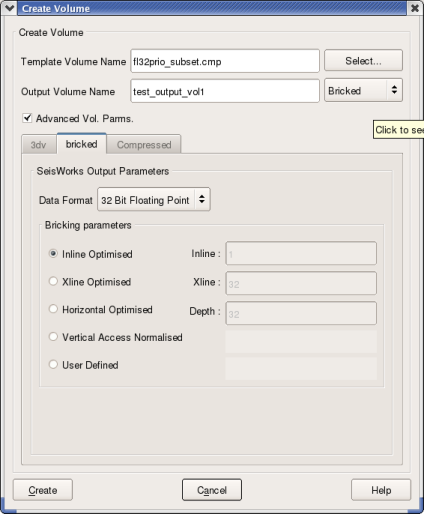 Create New Seismic Volume - Advanced Volume Parameters (Bricked Tab). 2003.12 (L), R5000 (R)