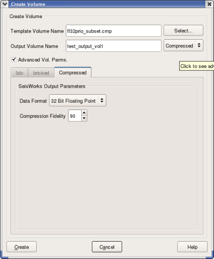 Create New Seismic Volume - Advanced Volume Parameters (Compressed Tab). 2003.12 (L), R5000 (R)