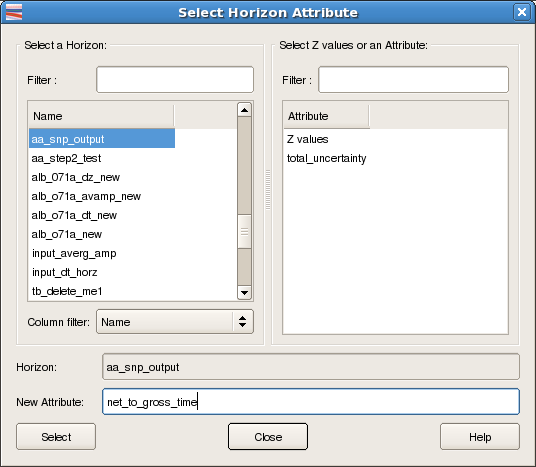 Select Output Horizon and Attribute