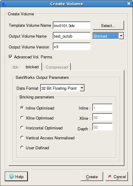 Create New Seismic Volume - Advanced Volume Parameters (.3dv Tab)