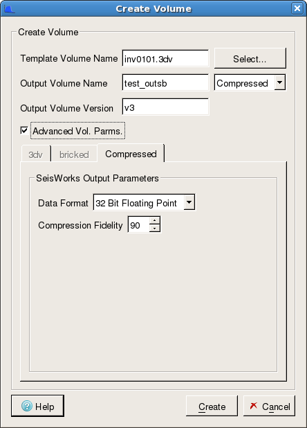 Create New Seismic Volume - Advanced Volume Parameters (Compressed Tab)