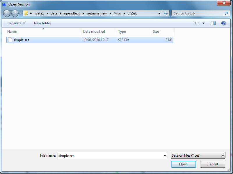 Session file selector dialog