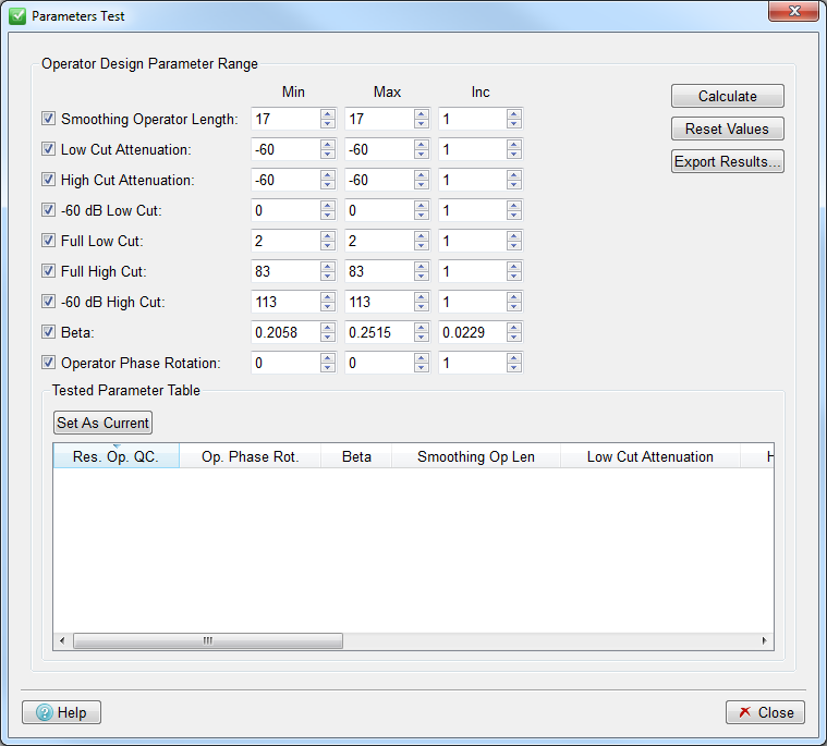 Parameter Test Tab